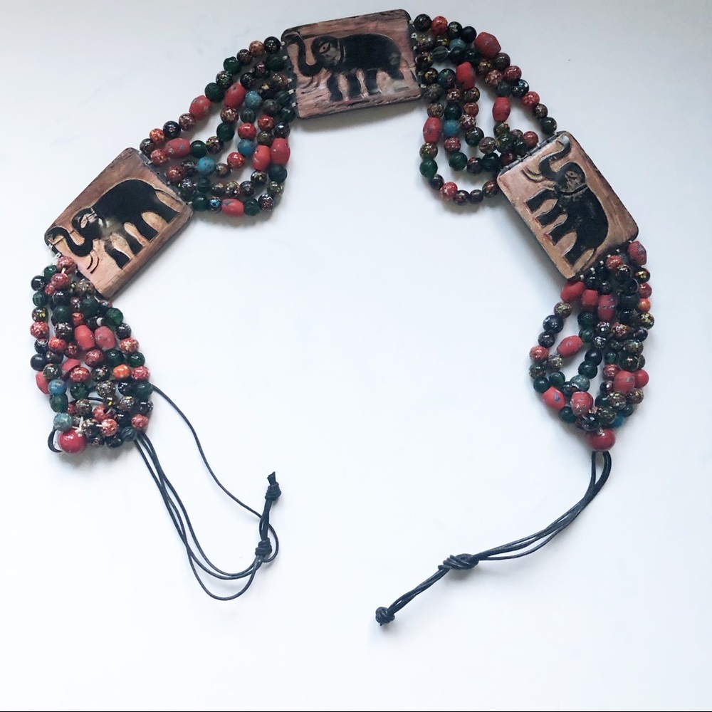 Elephant Beaded Tie Belt